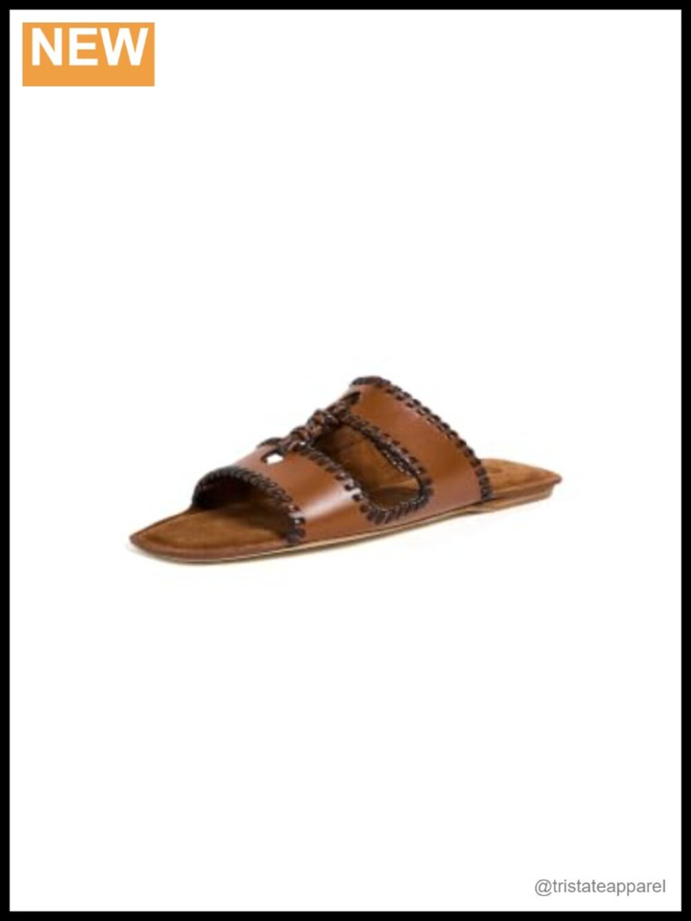STAUD Mara Leather Slide Sandals Whipstitch Knotted Slip On Slingback